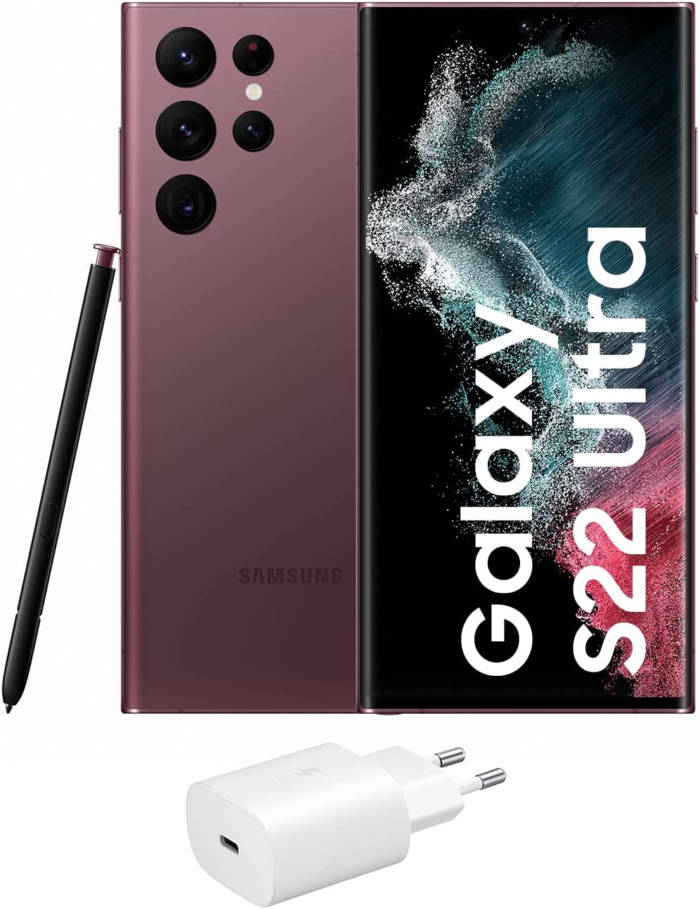 chollo Samsung Galaxy S22 Ultra 5G + Cargador – Teléfono móvil libre, 128 GB, Smartphone Android, Burdeos (Versión Española)