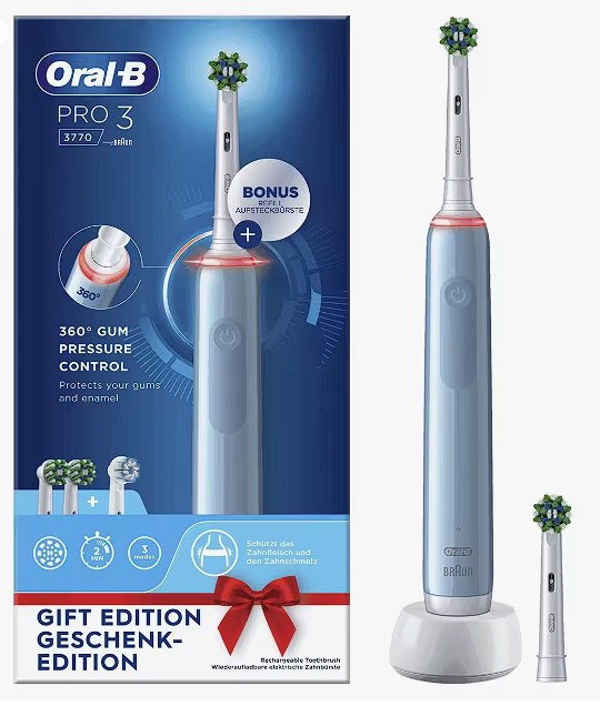 chollo Oral-B Pro 3 3700 cepillo de dientes eléctrico con 2 cabezales de recambio azul