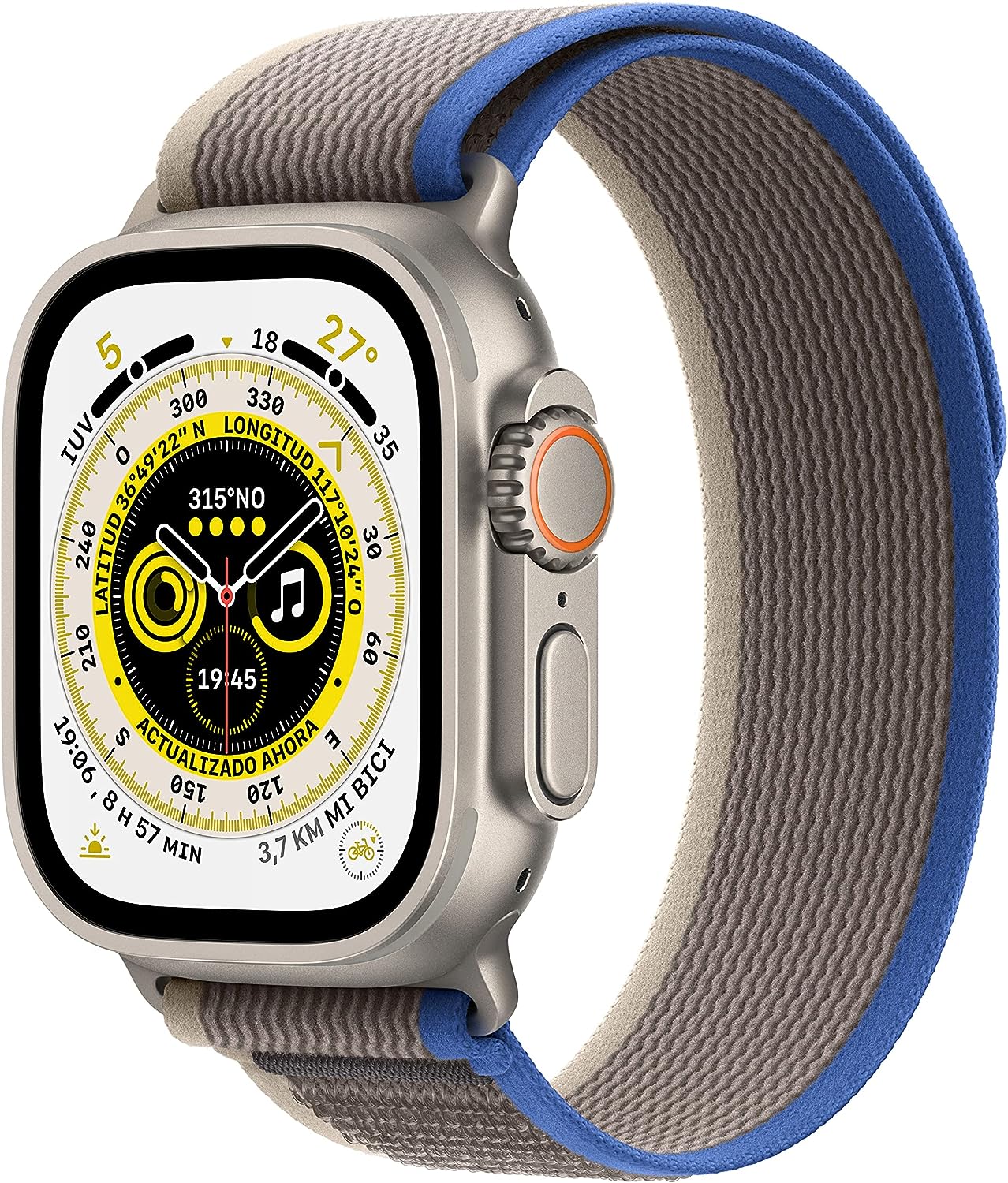chollo Apple Watch Ultra (GPS + Cellular, 49mm) Reloj Inteligente con Caja de Titanio - Correa Loop Trail Azul/Gris - Talla S/M. Monitor de entreno, GPS de Alta precisión, autonomía Extraordinaria