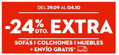 chollo -24% Extra de Descuento + Envío Gratis en Sofás, Colchones y Muebles