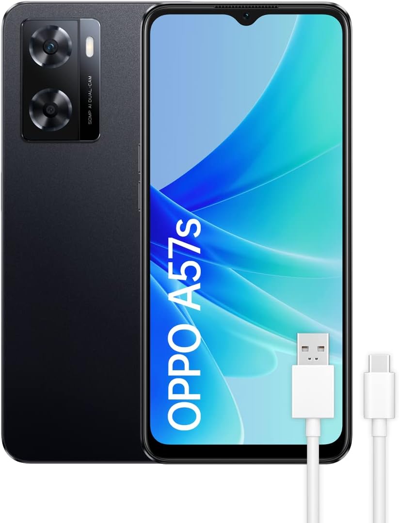 chollo OPPO A57s - Smartphone Libre, 4GB+128GB, Cámara 50+2+8MP, Android, Batería 5000mAh, Carga Rápida 33W - Negro